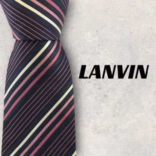 ランバン(LANVIN)の【4645】美品！LANVIN ランバンネクタイ　ストライプ　ピンク×ブラック(ネクタイ)