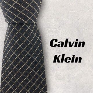 カルバンクライン(Calvin Klein)の【4642】美品！Calvin Klein ネクタイブラック系　格子柄(ネクタイ)