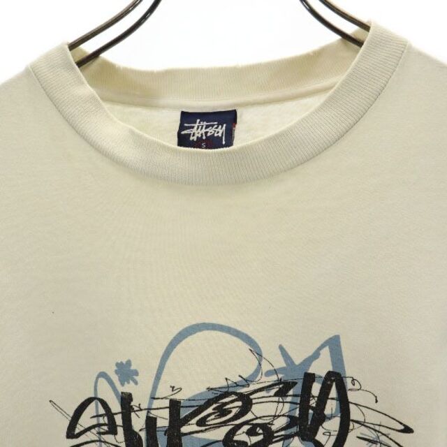 ステューシー 90s USA製 オールド 紺タグ ロゴプリント 半袖 Tシャツ S ベージュ系 STUSSY メンズ 古着 220623