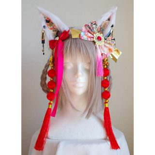 和風 狐耳 猫耳 ねこ耳 ケモ耳 コスプレ カチューシャ 和柄 創作  中華(アクセサリー)