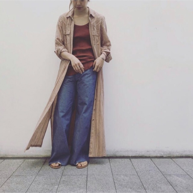 nowos 楊柳シャツロングワンピース マルチカラーストライプ - ロング