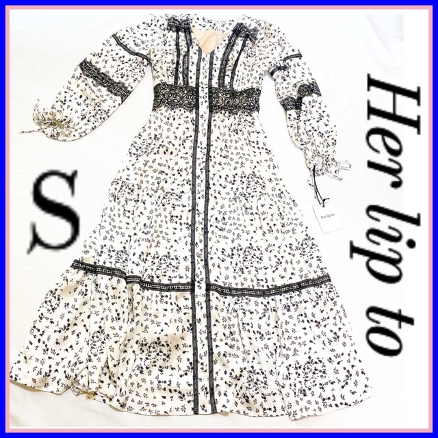 新品 herlipto 花柄 ロングワンピース 長袖 フレアスカート S 黒 | フリマアプリ ラクマ