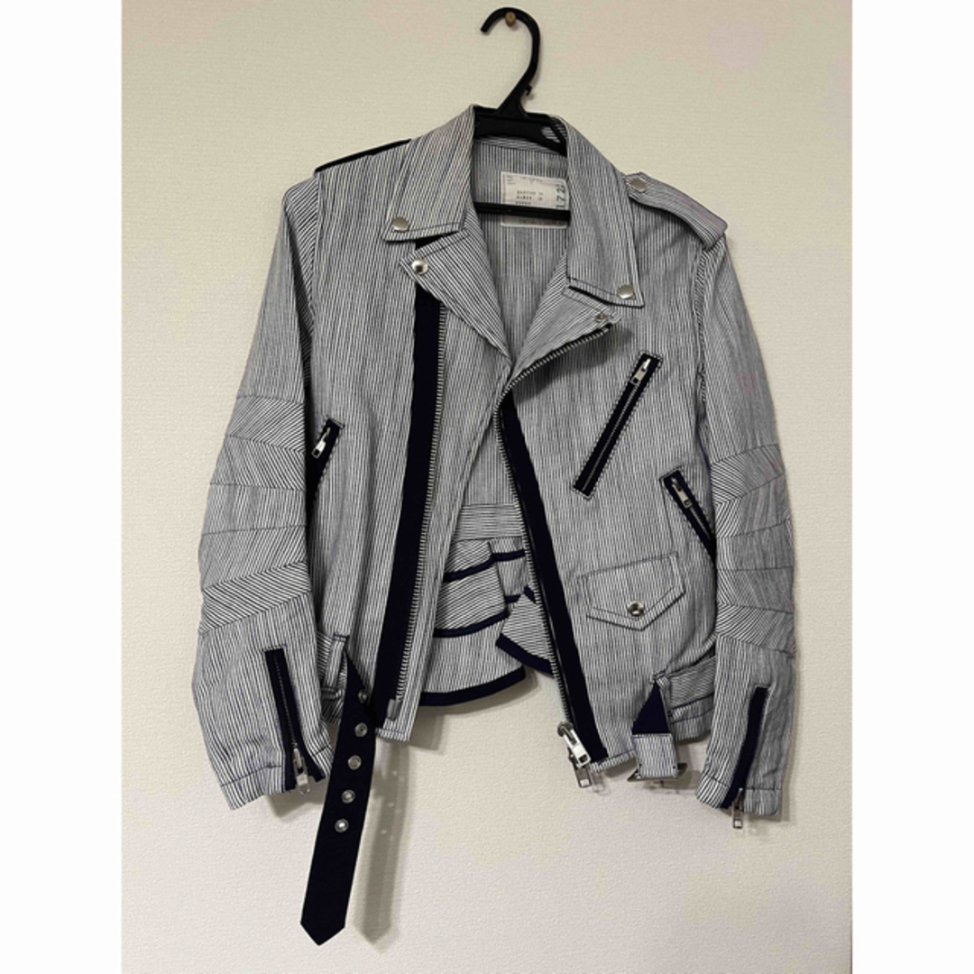 sacai サカイ ライダース ジャケット デニム ヒッコリー フリル-