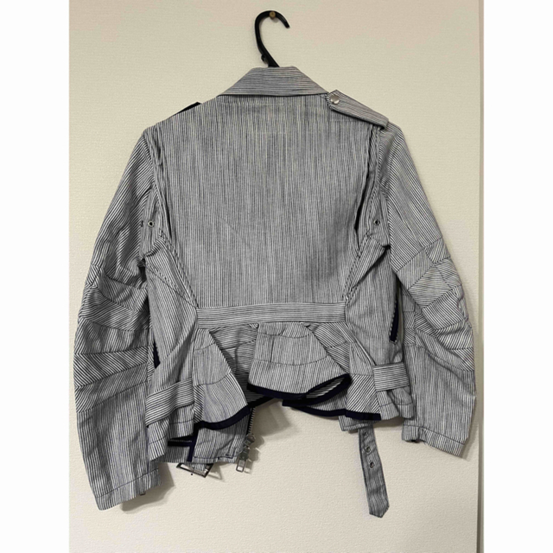 sacai サカイ ライダース ジャケット デニム ヒッコリー フリル-