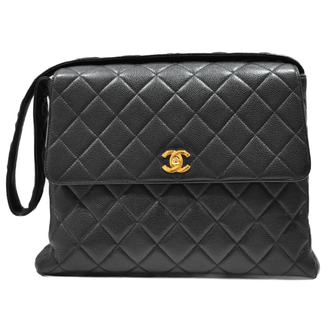 【布袋・ギャラあり】CHANEL　ショルダーバッグ　キャビアスキン　ブラック　ゴールド金具　レディース　シンプル　ギフト　プレゼント包装可　　松山久万ノ台店