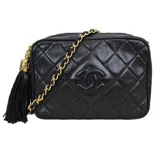 【ギャラあり】CHANEL　チェーンショルダーバッグ　ラムスキン　ブラック　ショルダーバッグ　ゴールド金具　タッセル　フリンジ　レディース　シンプル　ギフト　プレゼント包装可　【中古】　松山久万ノ台店(メッセンジャーバッグ)