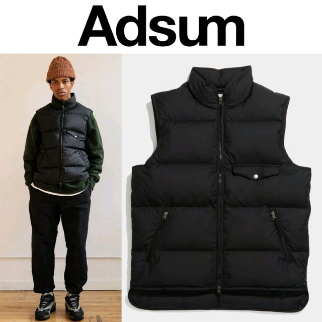 新品□22AW Adsum ダウンベスト L 黒 ブラック 【在庫処分大特価