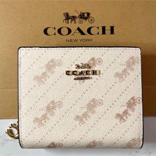 COACH ホース＆キャリッジ ドットプリント 二つ折り財布 （アイボリー）-