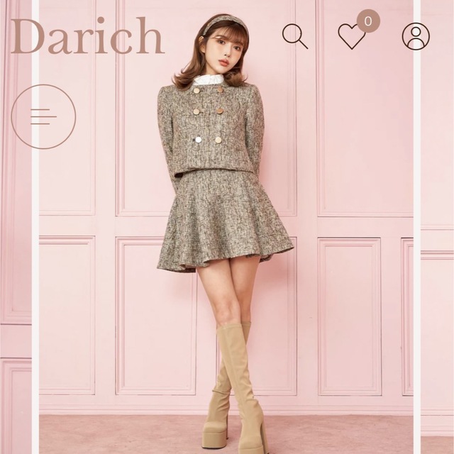 Darich(ダーリッチ)のダーリッチ　ノーカラーツイードジャケット　フレアツイードスカート　darich レディースのジャケット/アウター(ノーカラージャケット)の商品写真