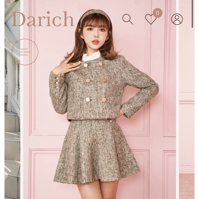 Darich(ダーリッチ)のダーリッチ　ノーカラーツイードジャケット　フレアツイードスカート　darich レディースのジャケット/アウター(ノーカラージャケット)の商品写真