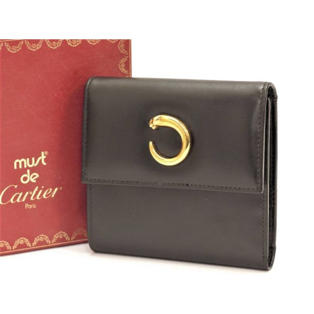 カルティエ　パンテール　三つ折り財布　黒　ブラック系　Cartier
