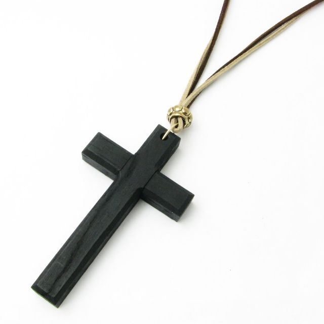 ネックレス 大きなウッドクロス レザーネックレス 木製十字架 ペンダント ナチュ