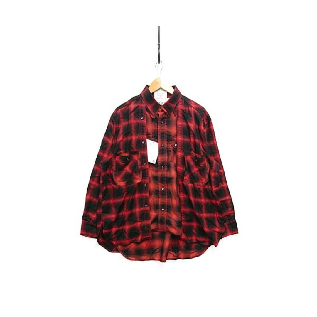 SEVESKIG セヴシブ 22SS FAKE FAKE SHIRT レイヤード デザイン シャツ 長袖 レッド サイズM 正規品 / 27657