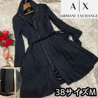 アルマーニエクスチェンジ(ARMANI EXCHANGE)の裏地ストレッチ【アルマーニAX】ロングガウンコートsize38M金属繊維光沢黒(ロングコート)