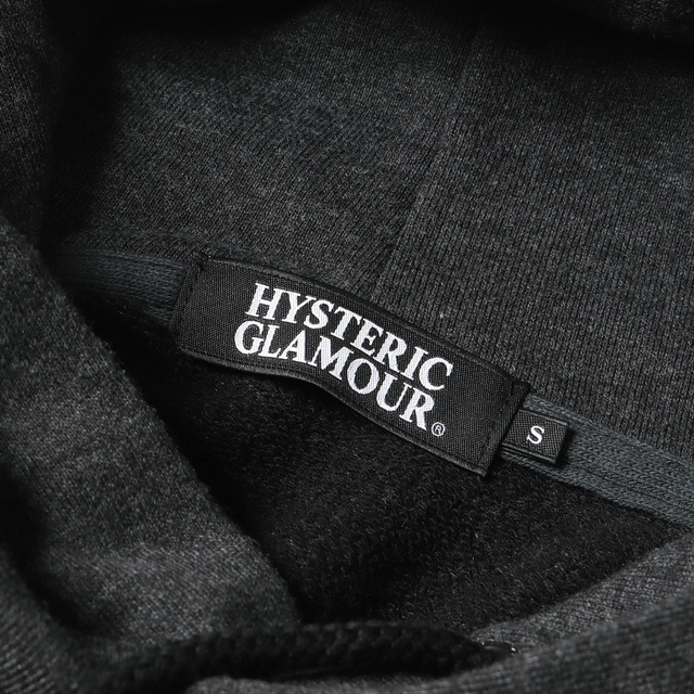 HYSTERIC GLAMOUR ヒステリックグラマー パーカー ガール ロゴ ワッペン エンブロイダリーパーカー トップス フーディー プルオーバー 裏毛 ダークグレー S 【メンズ】【中古】