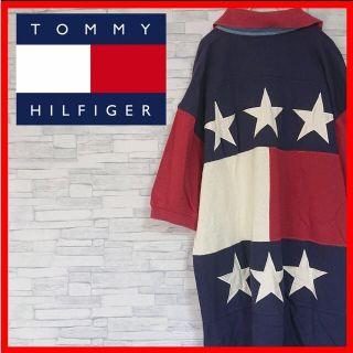 トミーヒルフィガー(TOMMY HILFIGER)の派手 90s トミーヒルフィガー ポロシャツ TOMMY フラッグ 刺繍 奇抜(ポロシャツ)