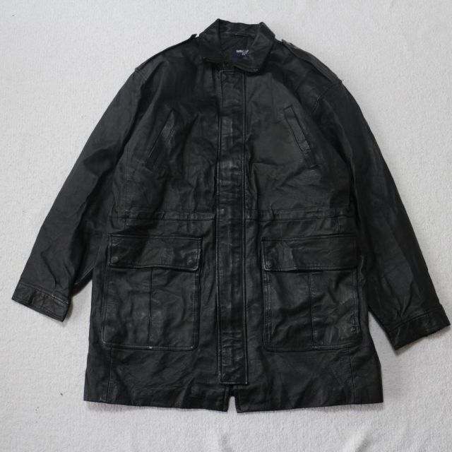 90s ビンテージ  本革 カーコート レザージャケット コート ブラック