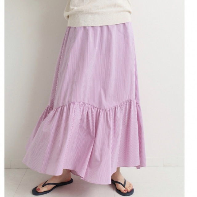 IENA ストライプギャザーティアードスカート ピンク 36サイズ