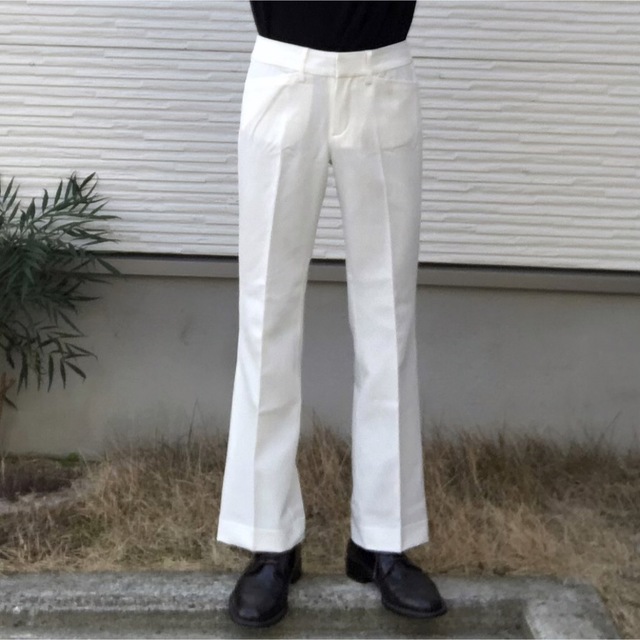 90s vintage フレアパンツ　メンズ　フレアスラックス　白　プレス