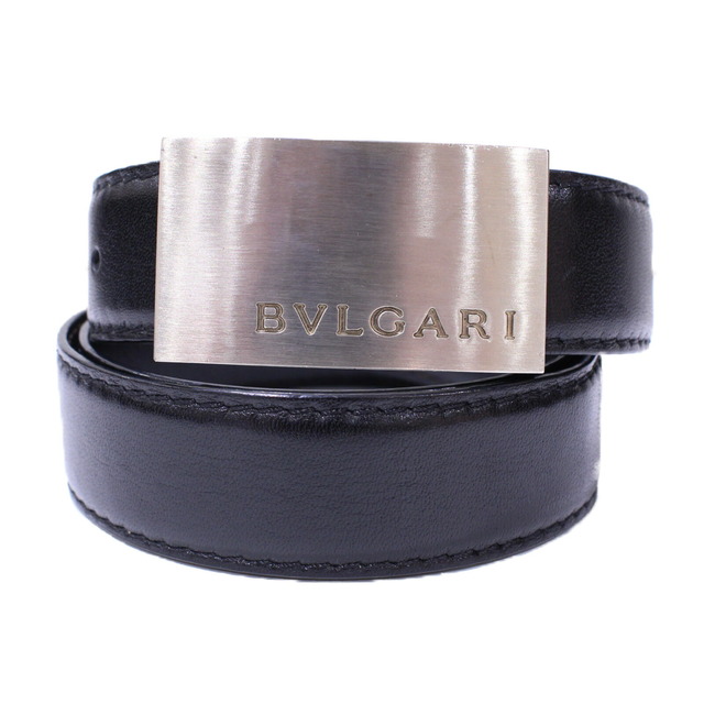 BVLGARI　レザーベルト　レザー　ブラック　シルバー金具　110/44　約82～92cm　ベルト　小物　メンズ　シンプル　ギフト　プレゼント包装可　　松前R56号店