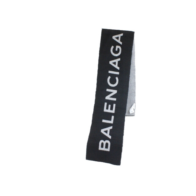 BALENCIAGA  ロゴマフラー 512732 ブラック×グレー カシミア×ウール レディース　メンズ　ユニセックス　マフラー　プレゼント包装可