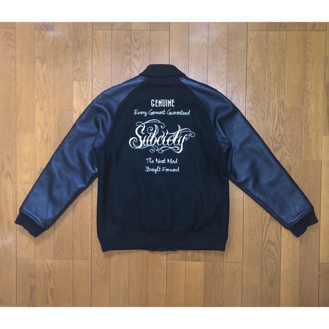 L 良品 Subciety 袖レザー スタジャン スタジアムジャケット ブラック