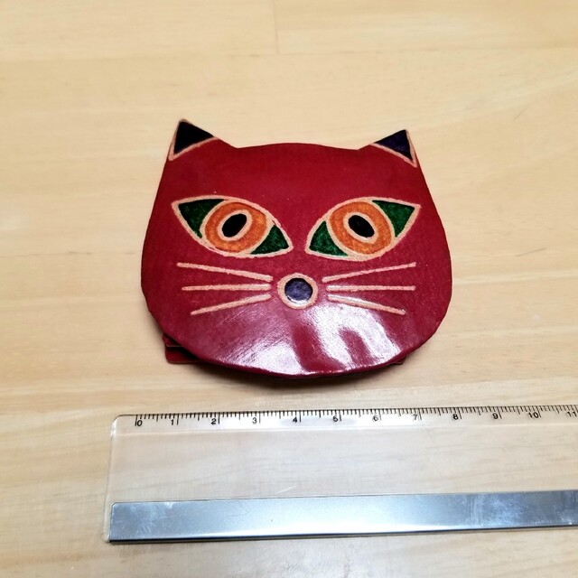 猫 ネコ コインケース レッド 赤 革 財布 レディースのファッション小物(コインケース)の商品写真