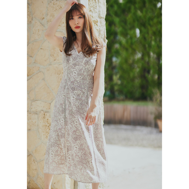 Her lip to Lace Trimmed Floral Dress モーヴ