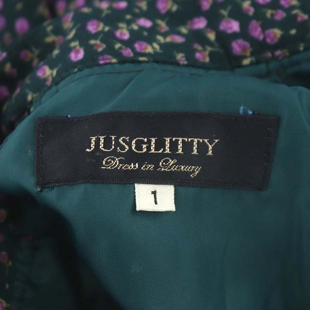 JUSGLITTY(ジャスグリッティー)のジャスグリッティー 花柄ロングワンピース 長袖 リボン 1 深緑 紫 ピンク レディースのワンピース(ロングワンピース/マキシワンピース)の商品写真