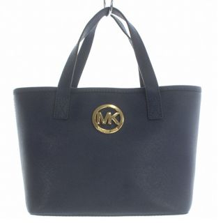 マイケルコース(Michael Kors)のマイケルコース ミニハンドバッグ ロゴ レザー 紺(ハンドバッグ)