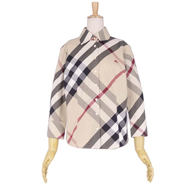 美品 バーバリー ロンドン BURBERRY LONDON シャツ ブラウス チェック ロングスリーブ コットン トップス レディース 42(L相当)  ベージュ | フリマアプリ ラクマ