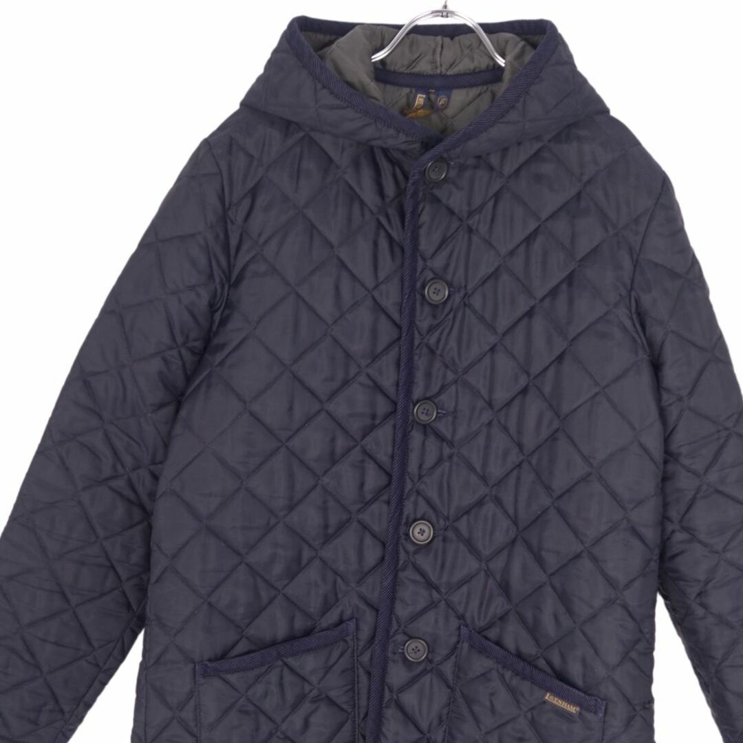 美品 ラベンハム LAVENHAM ジャケット 英国製 フード付き キルティングジャケット ポリエステル アウター メンズ 38(M相当) ネイビー