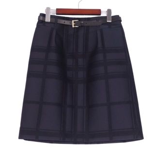 バーバリー(BURBERRY)の美品 バーバリー ロンドン BURBERRY LONDON スカート ベルト付き チェック ナイロン ボトムス レディース 40(M相当) ダークネイビー(ひざ丈スカート)