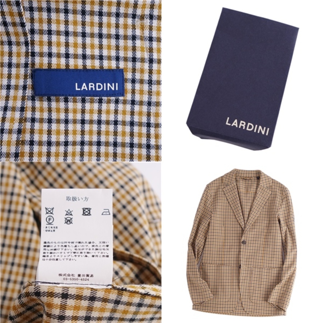 美品 ラルディーニ LARDINI ジャケット テーラードジャケット シングル 芯なし チェック柄 アウター メンズ XS ブラウン メンズのジャケット/アウター(テーラードジャケット)の商品写真