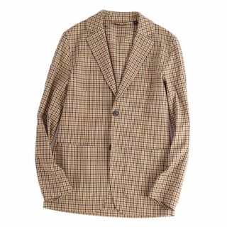 美品 ラルディーニ LARDINI ジャケット テーラードジャケット シングル 芯なし チェック柄 アウター メンズ XS ブラウン(テーラードジャケット)