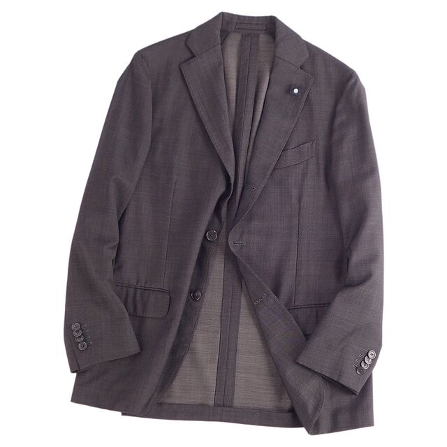 美品 ラルディーニ LARDINI セットアップ スーツ ジャケット スラックス 無地 ウール メンズ 46(S相当) グレー