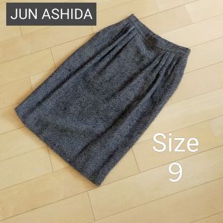 ジュンアシダ(jun ashida)のジュンアシダ　タイトスカート　ブラウン　秋冬　ウール　キュプラ　9号　スリット(ひざ丈スカート)