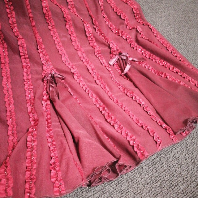 社交ダンス　スカート　リボン　フリル　赤　ロングスカート　レッスン着 レディースのスカート(ロングスカート)の商品写真