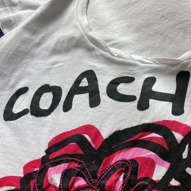 COACH　レディース　半袖　Tシャツ　Uネック　花柄　スパンコール　コーチ