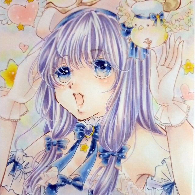 オリジナルイラスト 手描きイラスト ニットの女の子 ハンドメイド 自作