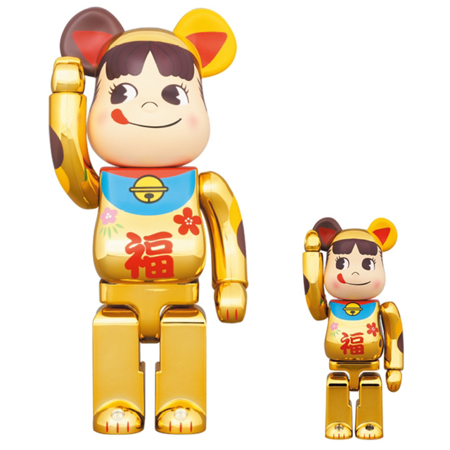 不二家 - BE@RBRICK 招き猫ペコちゃん 福 金メッキ 100％ & 400％の ...