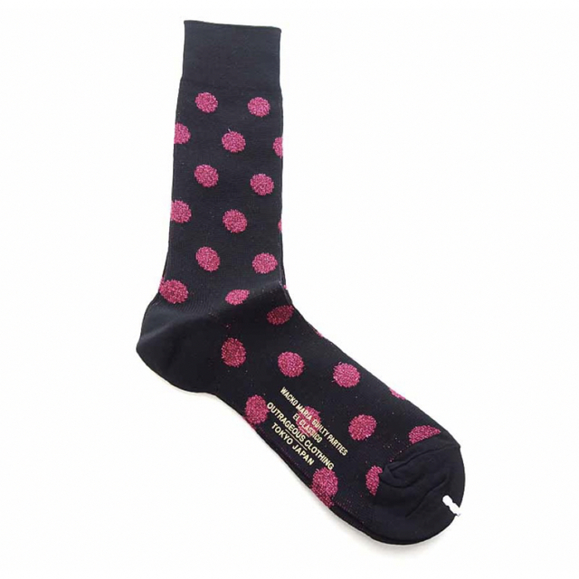WACKO MARIA(ワコマリア)の新品未使用 ワコマリアドット柄　靴下 ブラック ピンク ラメ風 黒ピンク メンズのレッグウェア(ソックス)の商品写真