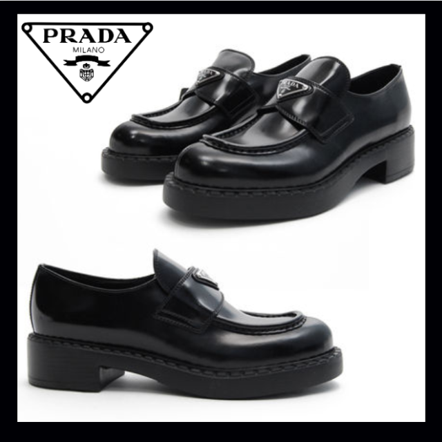 ○PRADA○チョコレート •ブラッシュドレザー ローファー 【代引き不可