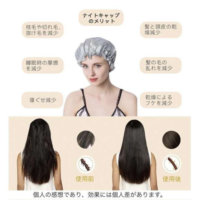 7ナイトキャップ　美髪　摩擦防止　ヘアケア　就寝用　洗濯　シルク　シルバー