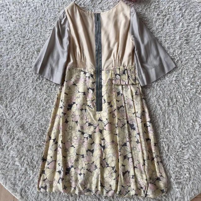 タグ付き✨42 マックスマーラ 花柄 ベルト プリーツ フレアワンピース シルク