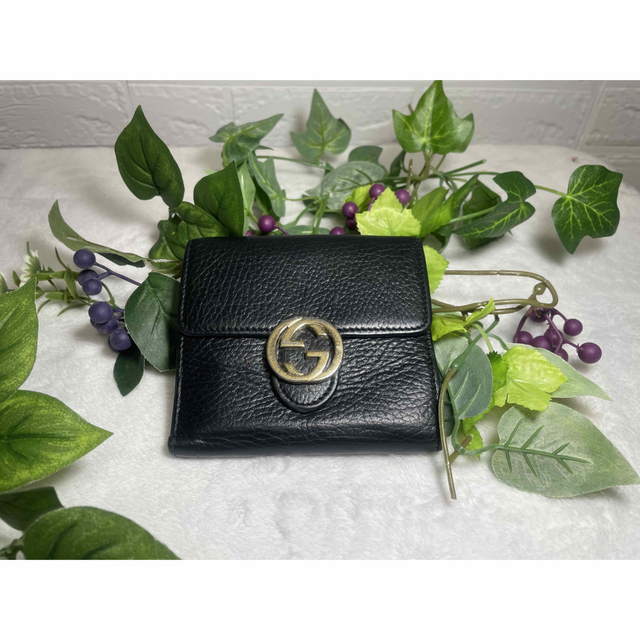 GUCCI グッチ 二つ折り財布 インターロッキングG ブラック 黒 【国際