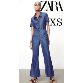 ザラ(ZARA)の【美品】ザラ大人キレイ目ブルーデニムオールインワン　ジャンプスーツオーバーオール(オールインワン)