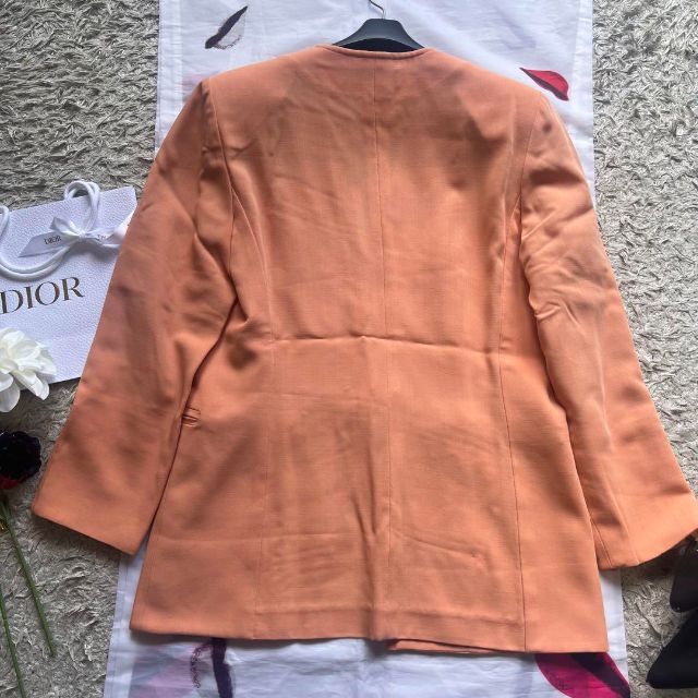 美品】Christian Dior ミドルジャケット オレンジ ロゴボタン L 絶対一