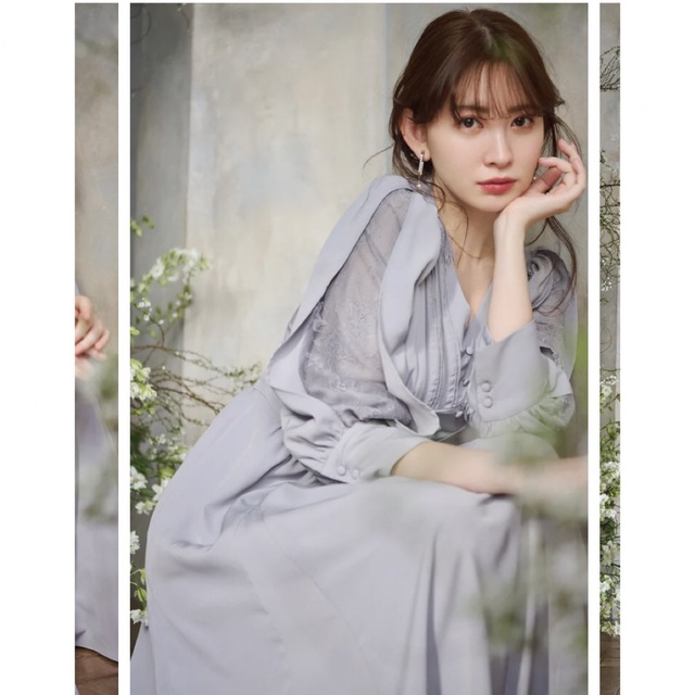 herlipto Lace Sleeve Crepe Long Dress