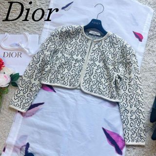 クリスチャンディオール(Christian Dior)の【美品】Christian Dior ニットカーディガン ホワイト 総柄 M(カーディガン)